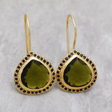 Green Tourmaline with Black Onyx  Dangle Earrings