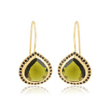 Green Tourmaline with Black CZ Dangle Earrings