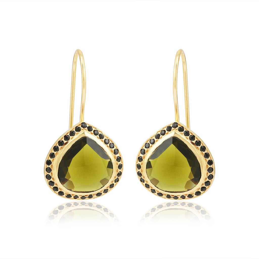 Green Tourmaline with Black Onyx Dangle Earrings - La Vitá Jewels