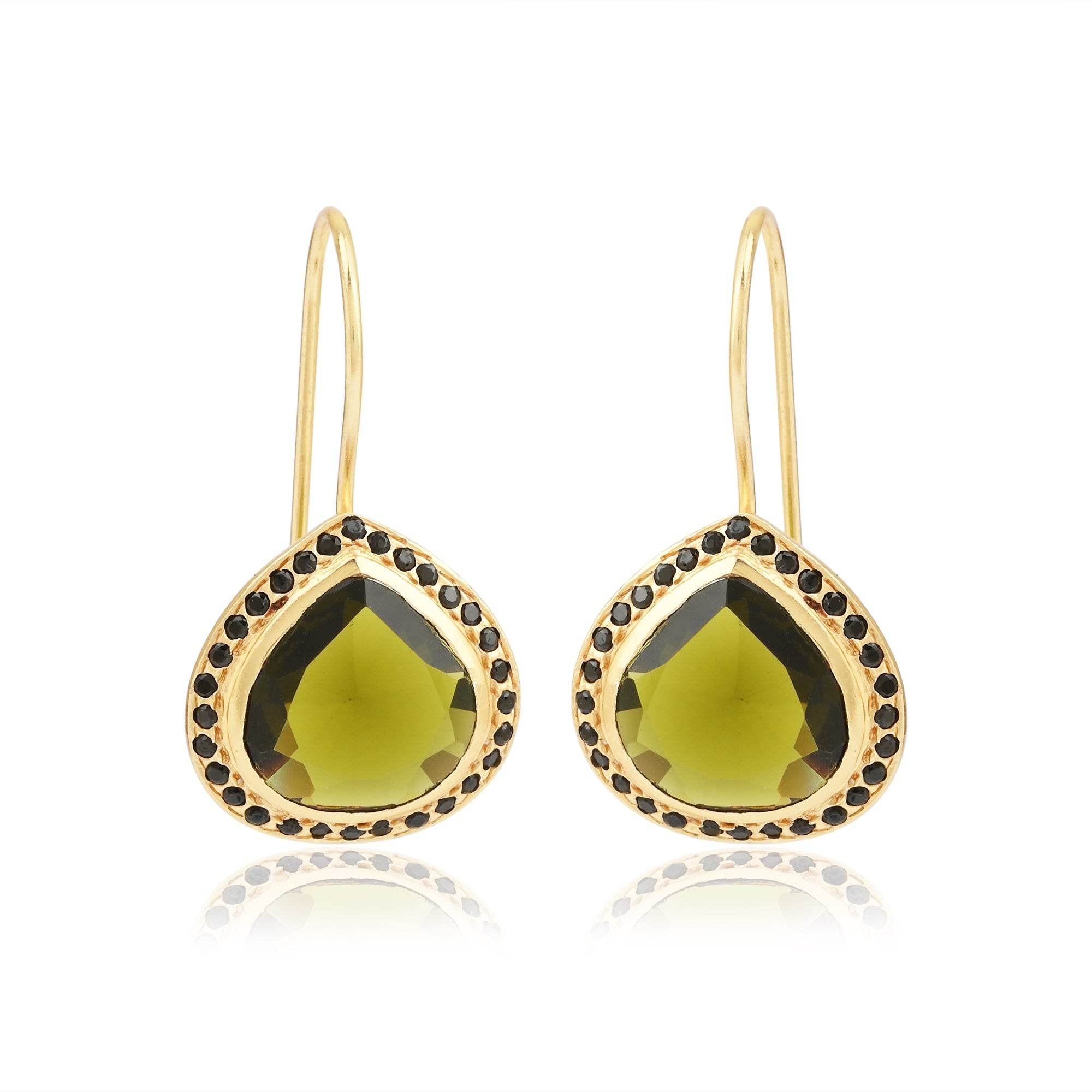 Green Tourmaline with Black Onyx Dangle Earrings - La Vitá Jewels