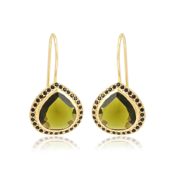 Green Tourmaline with Black Onyx Dangle Earrings - La Vitá Jewels