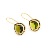 Green Tourmaline with Black CZ Dangle Earrings