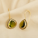 Green Tourmaline with Black CZ Dangle Earrings