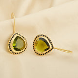 Green Tourmaline with Black CZ Dangle Earrings