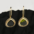 Green Tourmaline with Black Onyx Dangle Earrings - La Vitá Jewels