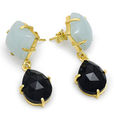 Aqua Chalcedony Black Onyx Stud Earrings