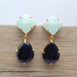 Aqua Chalcedony Black Onyx Stud Earrings