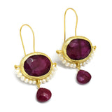 Crimson Ruby & Pearl Drop Earrings