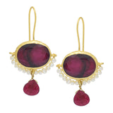 Crimson Ruby & Pearl Drop Earrings