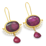 Crimson Ruby & Pearl Drop Earrings