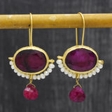 Crimson Ruby & Pearl Drop Earrings