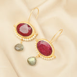 Ruby, Pearl Dangle Drop Earrings