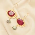 Crimson Ruby & Pearl Drop Earrings - La Vitá Jewels