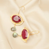 Ruby, Pearl Dangle Drop Earrings