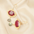 Crimson Ruby & Pearl Drop Earrings - La Vitá Jewels