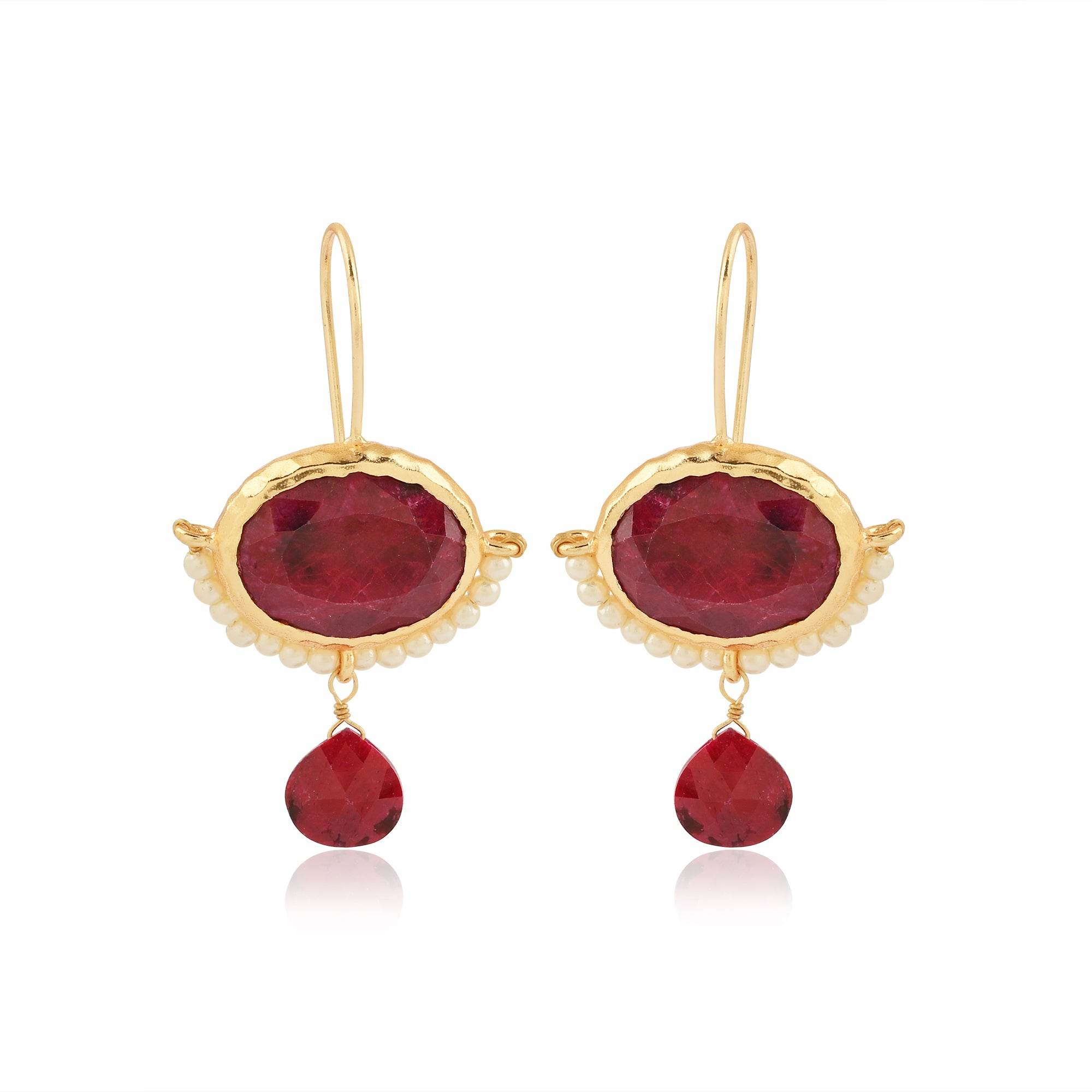 Crimson Ruby & Pearl Drop Earrings - La Vitá Jewels