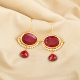 Ruby, Pearl Dangle Drop Earrings