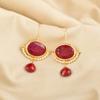 Crimson Ruby & Pearl Drop Earrings - La Vitá Jewels