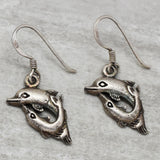 Dolphin Oxidised Silver Dangle Earrings