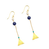 Tringle Disk Pearl Lapis Turquoise Dangle Earrings