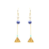 Tringle Disk Pearl Lapis Turquoise Dangle Earrings