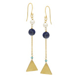 Tringle Disk Pearl Lapis Turquoise Dangle Earrings