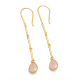 Rose Quartz Rain Drop with Link Chain Earrings in  22k