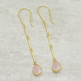 Rose Quartz Rain Drop with Link Chain Earrings in  22k