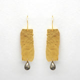 Hammered Metal With Pyrite Dangle Earrings