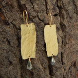 Hammered Metal With Pyrite Dangle Earrings