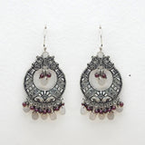 Handmade chalcedony garnet stone Earrings  metal with Oxidized Plating