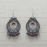 Handmade chalcedony garnet stone Earrings  metal with Oxidized Plating