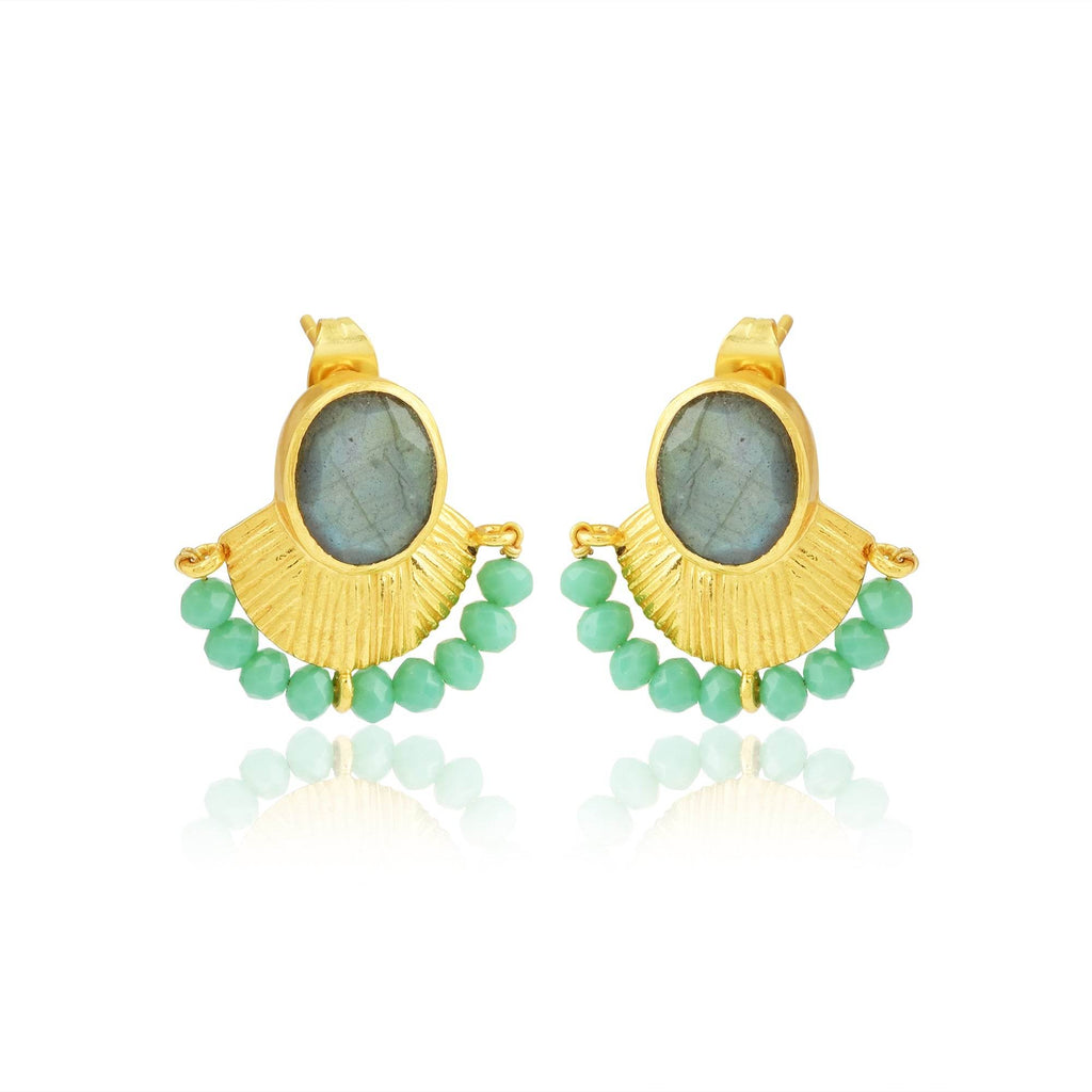 Labradorite with Aqua Chalcedony Stud Earrings - La Vitá Jewels