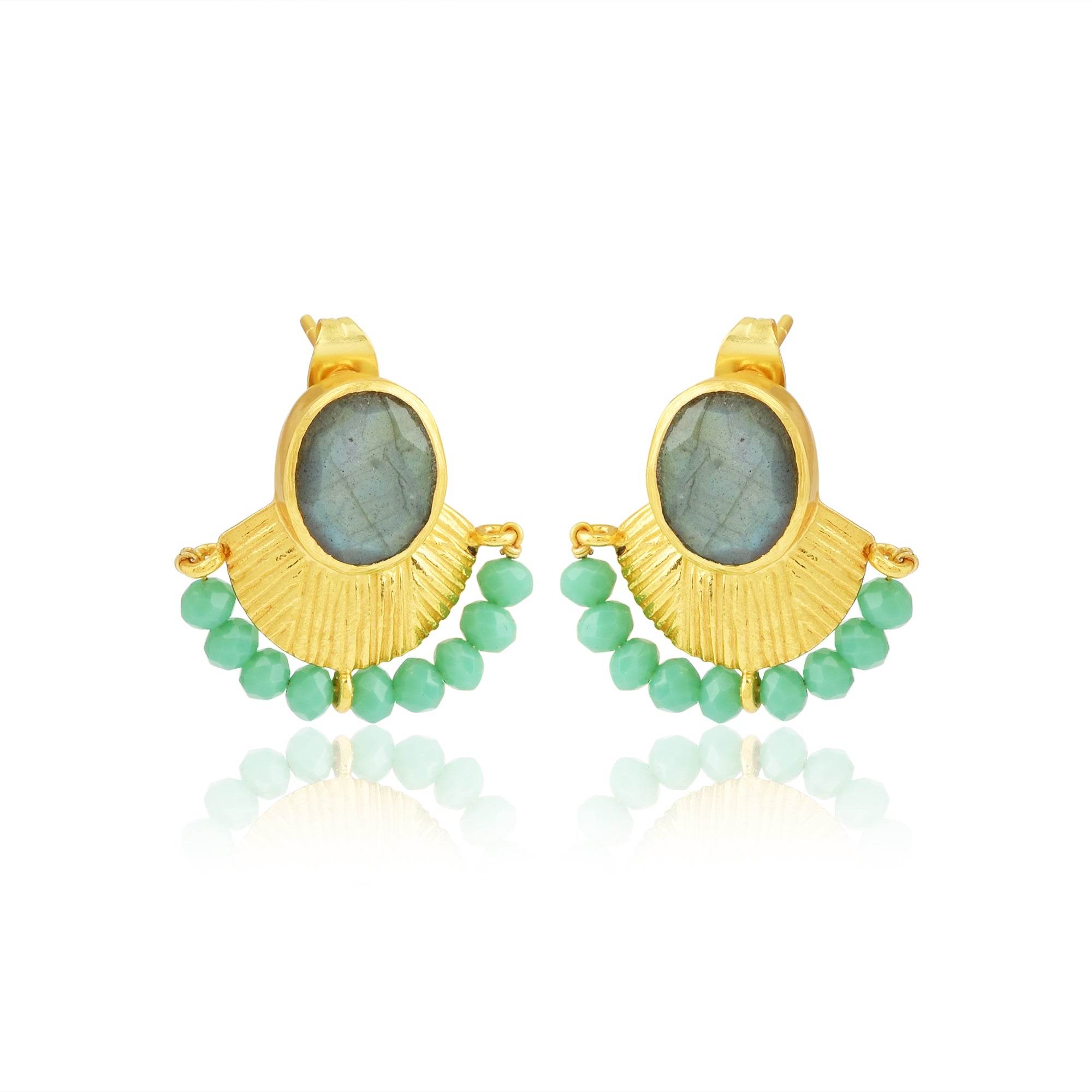 Labradorite with Aqua Chalcedony Stud Earrings - La Vitá Jewels