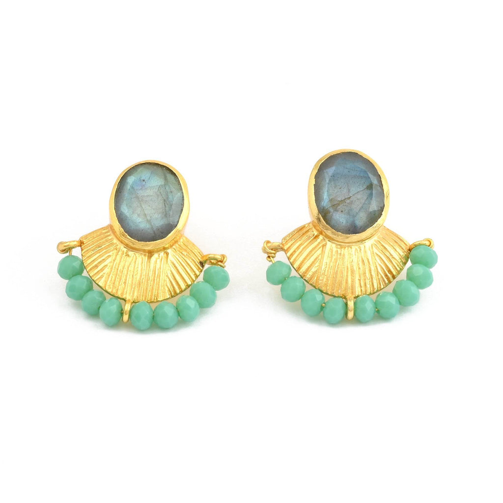 Labradorite with Aqua Chalcedony Stud Earrings - La Vitá Jewels