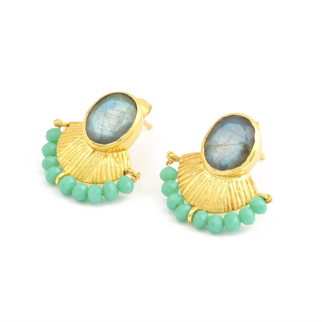 Labradorite with Aqua Chalcedony Stud Earrings - La Vitá Jewels
