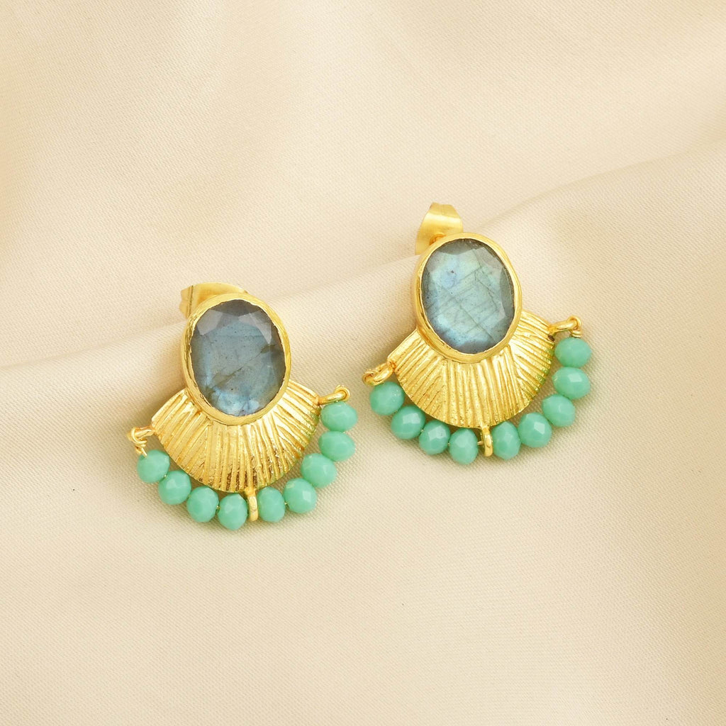 Labradorite with Aqua Chalcedony Stud Earrings - La Vitá Jewels