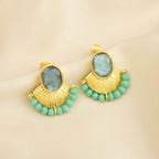 Labradorite with Aqua Chalcedony Stud Earrings - La Vitá Jewels