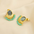 Labradorite with Aqua Chalcedony Stud Earrings - La Vitá Jewels
