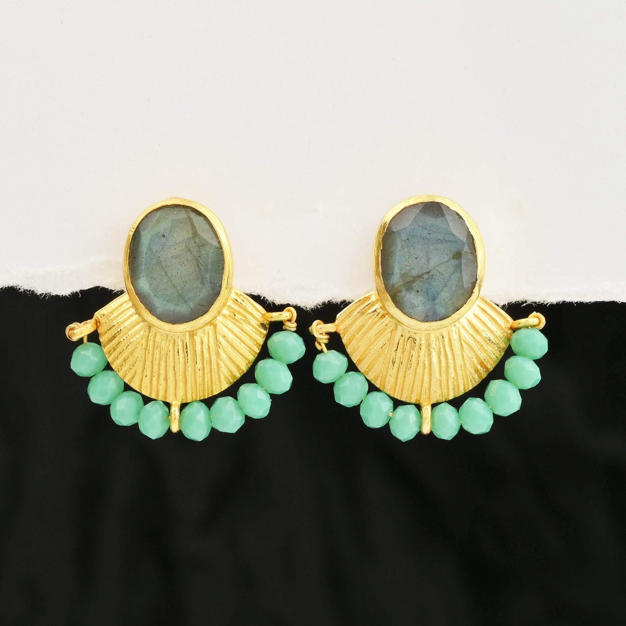 Labradorite with Aqua Chalcedony Stud Earrings - La Vitá Jewels