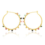 Gold Wire Wrapped Tourmaline Beads Hoop Earrings - La Vitá Jewels