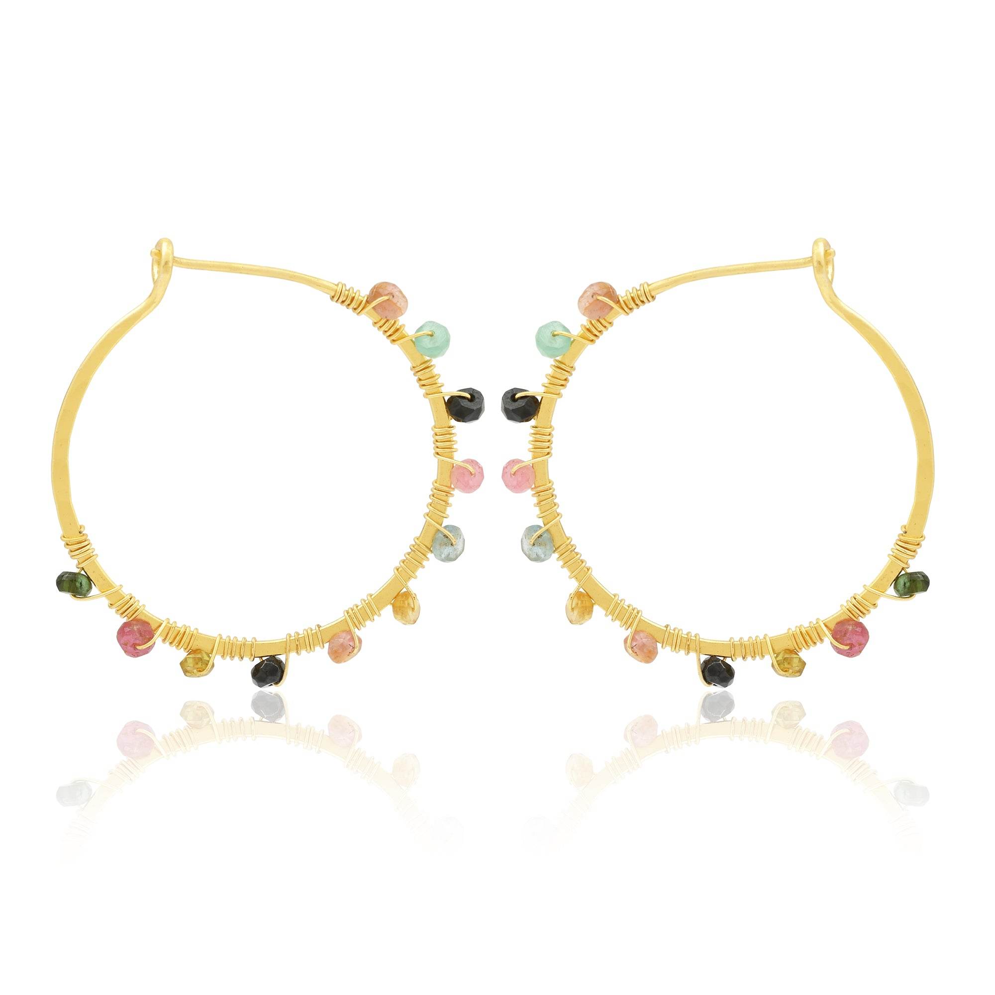 Gold Wire Wrapped Tourmaline Beads Hoop Earrings - La Vitá Jewels