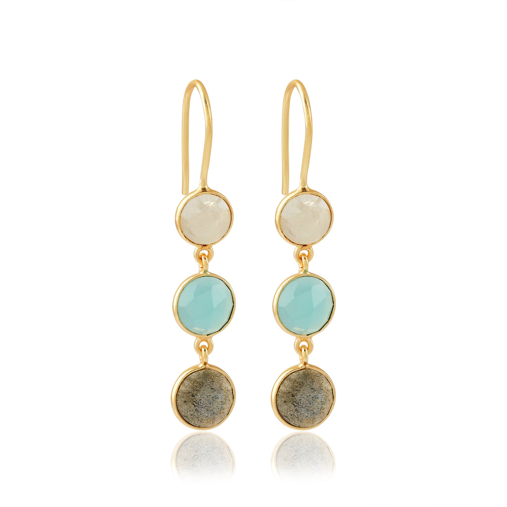 Multi Gemstone Dangle Drop Earrings