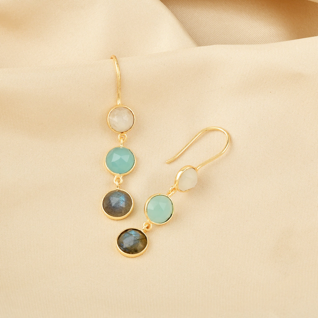 Multi Gemstone Dangle Drop Earrings