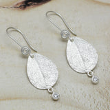 Silver Plated Leaf Shaped Dangle Earrings