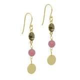 Round Disc with Labradorite and Pink Quartz Dangle Earrings