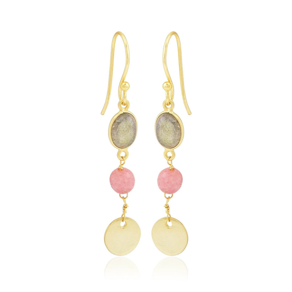 Labradorite and Pink Quartz Dangle Earrings - La Vitá Jewels