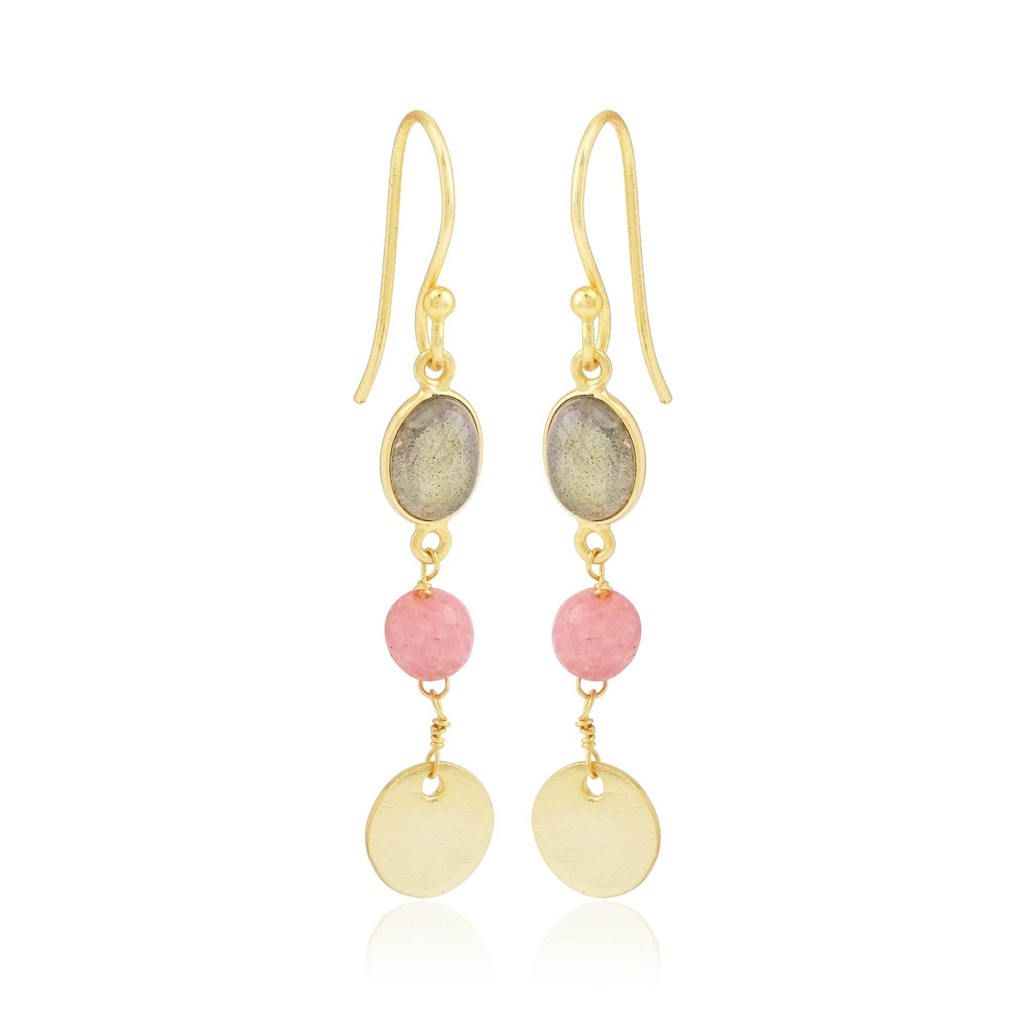 Labradorite and Pink Quartz Dangle Earrings - La Vitá Jewels
