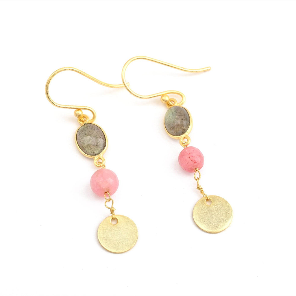 Labradorite and Pink Quartz Dangle Earrings - La Vitá Jewels