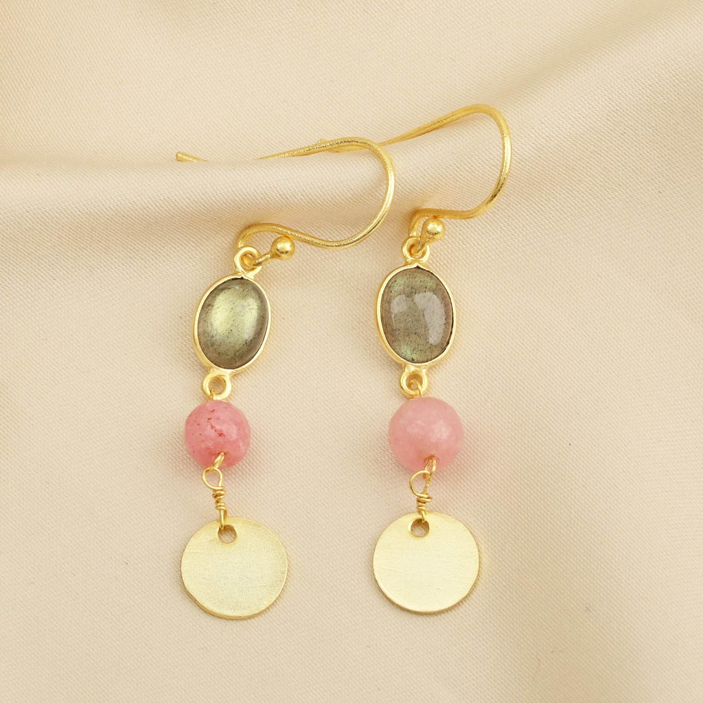Labradorite and Pink Quartz Dangle Earrings - La Vitá Jewels